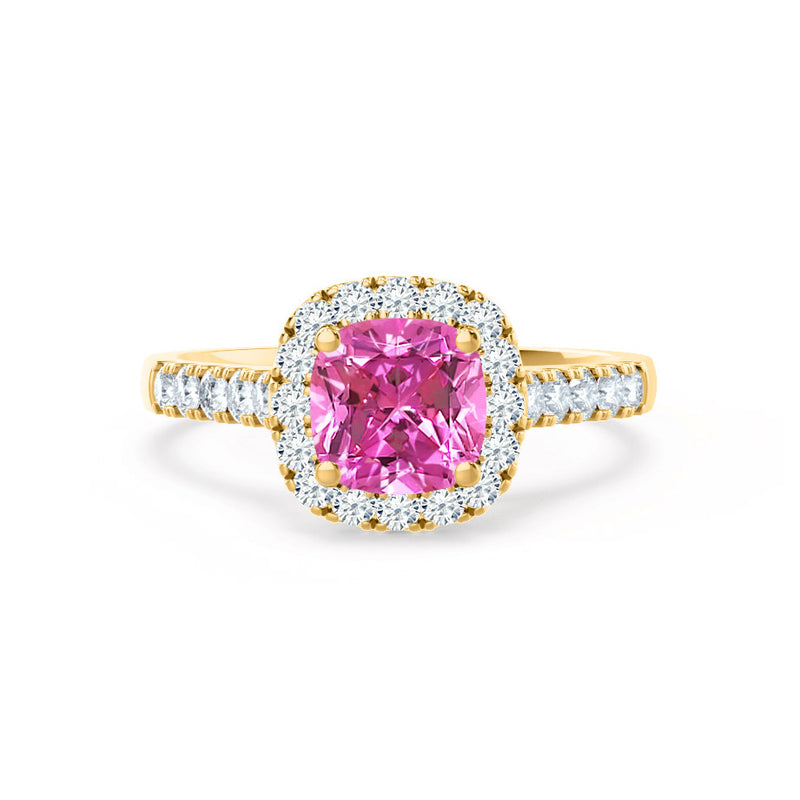 OPHELIA - Lab Grown Pink Sapphire & Diamond 18K Yellow Gold Halo Engagement Ring Lily Arkwright