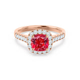 OPHELIA - Lab Grown Red Ruby & Diamond 18K Rose Gold Halo Ring Engagement Ring Lily Arkwright