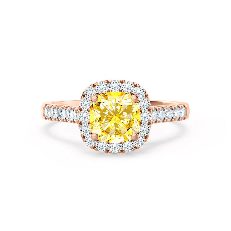 OPHELIA - Lab Grown Yellow Sapphire & Diamond 18K Rose Gold Halo Engagement Ring Lily Arkwright