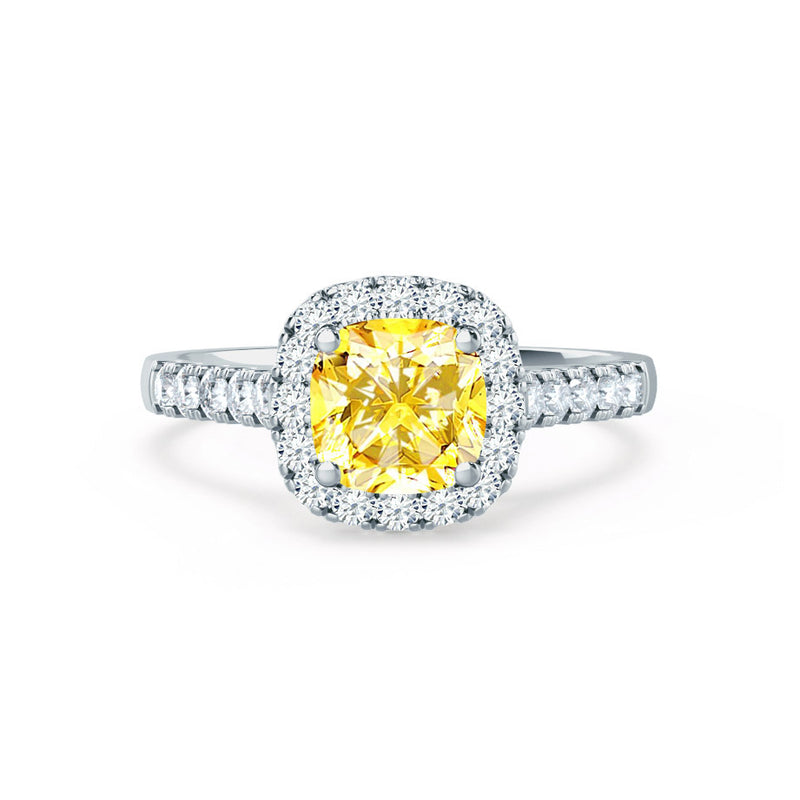 OPHELIA - Lab Grown Yellow Sapphire & Diamond 18K White Gold Halo Engagement Ring Lily Arkwright