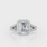 EVERLY - Chatham® Radiant Alexandrite & Diamond 18k White Gold Split Shank Halo Ring