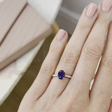 VIOLA - Chatham® Blue Sapphire Oval  & Diamond 18k Yellow Gold Shoulder Set Ring