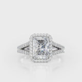 EVERLY - Chatham® Radiant Pink Sapphire & Diamond 950 Platinum Split Shank Halo Ring