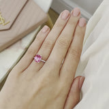 LIVELY - Chatham® Radiant Pink Sapphire & Diamond Platinum Petite Hidden Halo Pavé Shoulder Set Ring