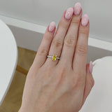 COCO - Chatham® Radiant Yellow Sapphire & Diamond 18k Yellow Gold Petite Hidden Halo Triple Pavé Shoulder Set Ring