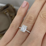 COCO - Chatham® Emerald Blue Sapphire & Diamond 18k White Gold Petite Hidden Halo Triple Pavé Ring