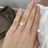 COCO- Chatham® Round Pink Sapphire & Diamond 18k Rose Gold Petite Hidden Halo Triple Pavé Shoulder Set Ring