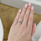 AMELIA - Chatham® Lab Grown Emerald & Diamond 18k Rose Gold Halo Ring