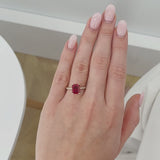 LIVELY - Chatham® Radiant Ruby & Diamond 18k Rose Gold Petite Hidden Halo Pavé Shoulder Set Ring
