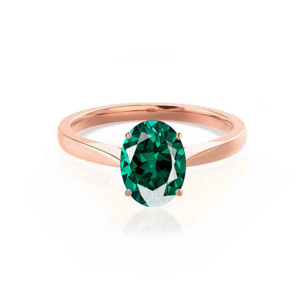 ISABELLA - Oval Emerald 18k Rose Gold Solitaire Ring Engagement Ring Lily Arkwright