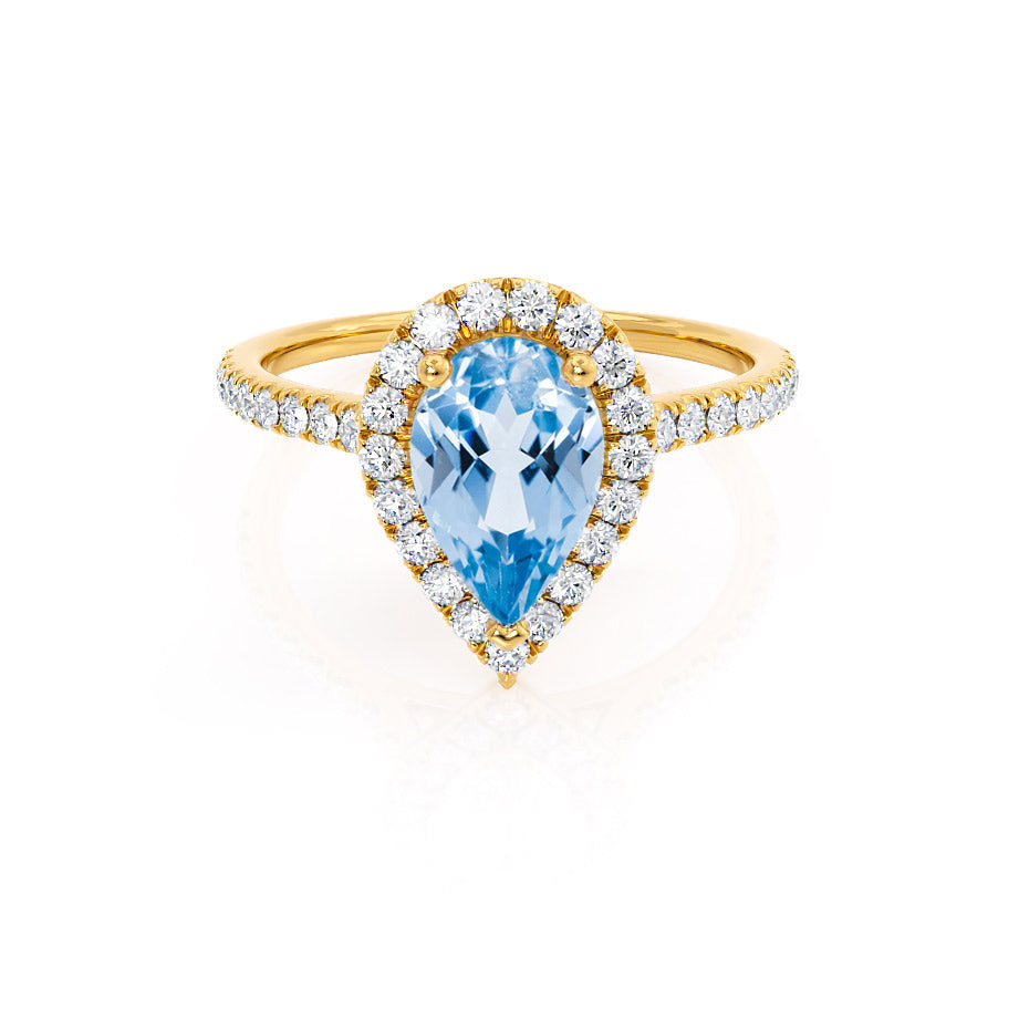 HARLOW - Pear Aqua Spinel & Diamond 18k Yellow Gold Halo