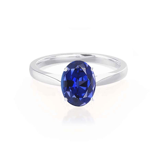 ISABELLA - Oval Blue Sapphire 18k White Gold Solitaire Ring Engagement Ring Lily Arkwright