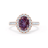 ROSA - Chatham® Alexandrite & Diamond 18K Rose Gold Halo Engagement Ring Lily Arkwright