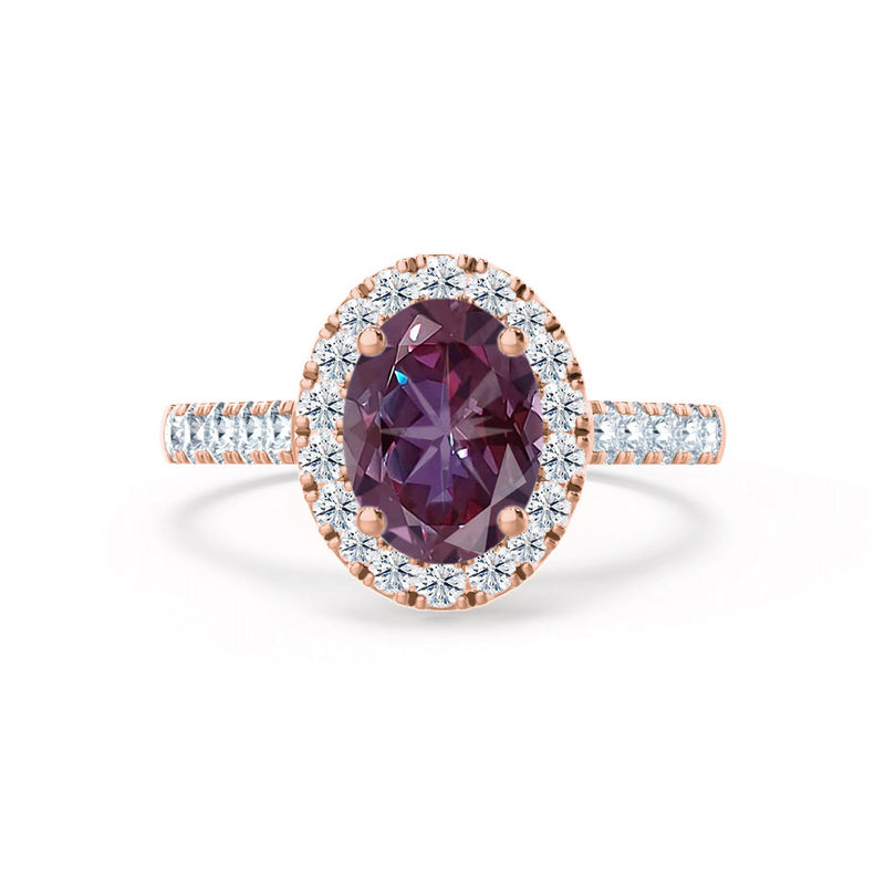 ROSA - Chatham® Alexandrite & Diamond 18K Rose Gold Halo Engagement Ring Lily Arkwright