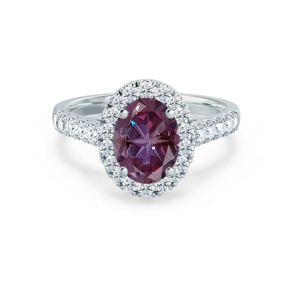 ROSA - Chatham® Alexandrite & Diamond 18K White Gold Halo Engagement Ring Lily Arkwright
