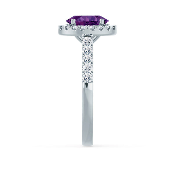 ROSA - Chatham® Alexandrite & Diamond 18K White Gold Halo Engagement Ring Lily Arkwright