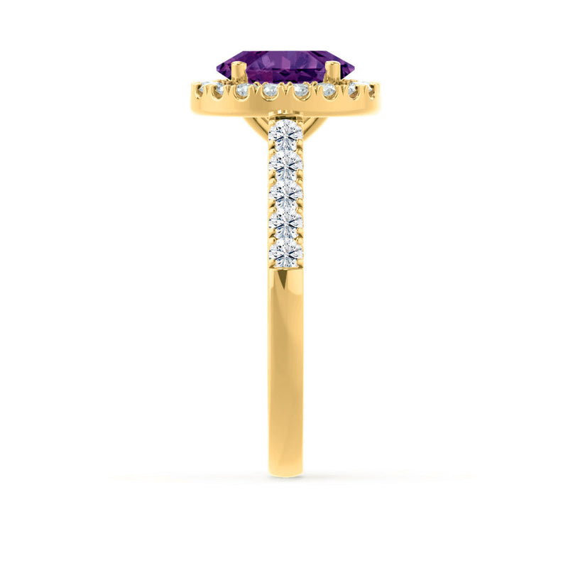 ROSA - Chatham® Alexandrite & Diamond 18K Yellow Gold Halo Engagement Ring Lily Arkwright