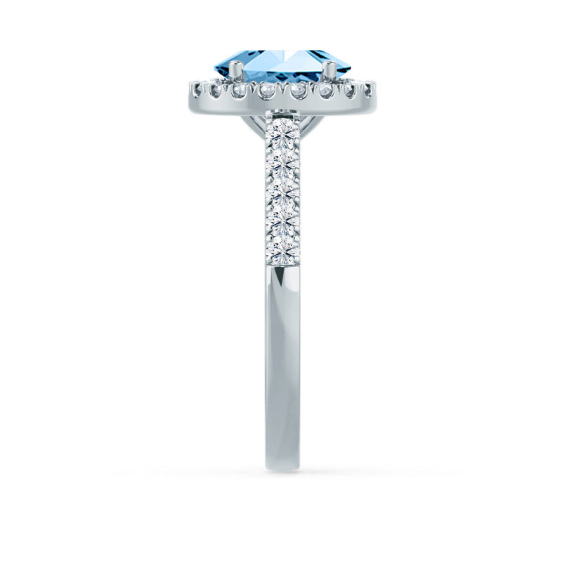 ROSA - Chatham® Aqua Spinel & Diamond 18K White Gold Halo Engagement Ring Lily Arkwright