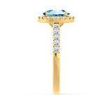 ROSA - Chatham® Aqua Spinel & Diamond 18K Yellow Gold Halo Engagement Ring Lily Arkwright
