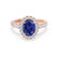 ROSA - Chatham® Blue Sapphire & Diamond 18K Rose Gold Halo Engagement Ring Lily Arkwright