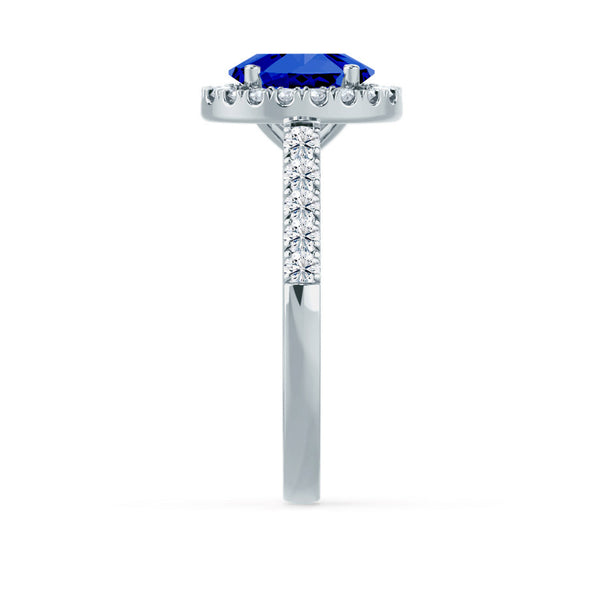 ROSA - Chatham® Blue Sapphire & Diamond 18K White Gold Halo Engagement Ring Lily Arkwright