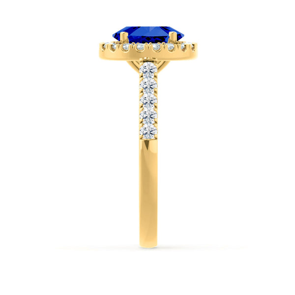 ROSA - Chatham® Blue Sapphire & Diamond 18K Yellow Gold Halo Engagement Ring Lily Arkwright