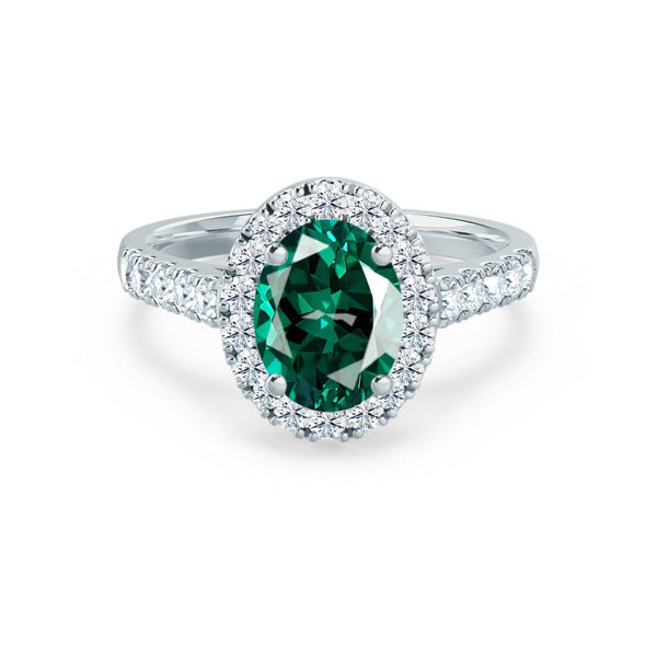 ROSA - Chatham® Emerald & Diamond 18K White Gold Halo Engagement Ring Lily Arkwright
