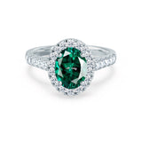 ROSA - Chatham® Emerald & Diamond 950 Platinum Halo Engagement Ring Lily Arkwright