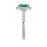 ROSA - Chatham® Emerald & Diamond 18K White Gold Halo Engagement Ring Lily Arkwright