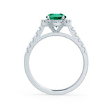 ROSA - Chatham® Emerald & Diamond 950 Platinum Halo Engagement Ring Lily Arkwright