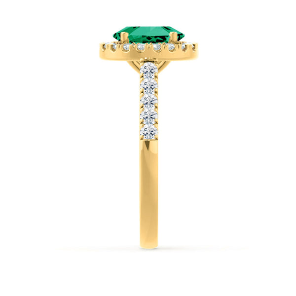 ROSA - Chatham® Emerald & Diamond 18K Yellow Gold Halo Engagement Ring Lily Arkwright