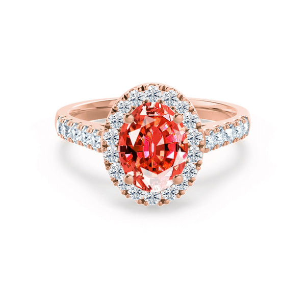 ROSA - Chatham® Padparadscha Sapphire & Diamond 18K Rose Gold Halo Engagement Ring Lily Arkwright