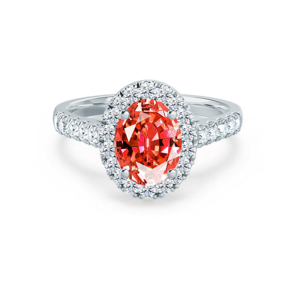ROSA - Chatham® Padparadscha Sapphire & Diamond 950 Platinum Halo Engagement Ring Lily Arkwright