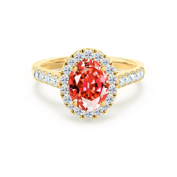 Pastel Padparadscha Sapphire Ring Rose Gold Halo Diamond Oval Ring | La  More Design