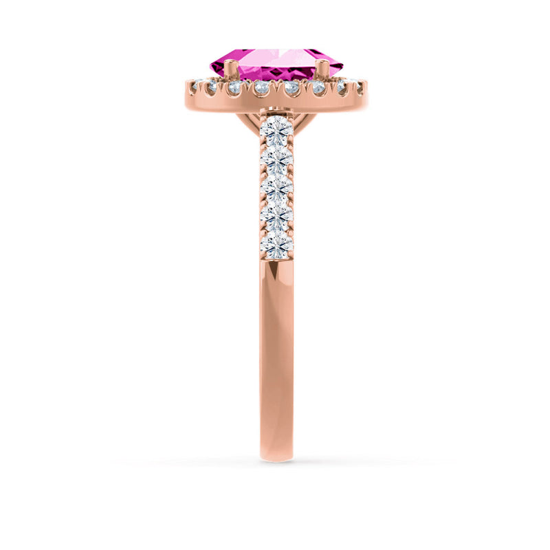 ROSA - Chatham® Pink Sapphire & Diamond 18K Rose Gold Halo Engagement Ring Lily Arkwright