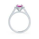 ROSA - Chatham® Pink Sapphire & Diamond 950 Platinum Halo Engagement Ring Lily Arkwright