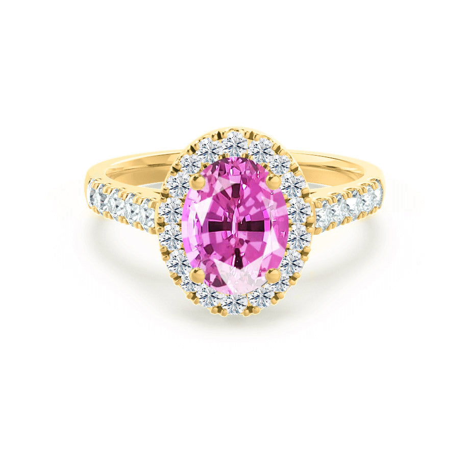 ROSA - Chatham® Pink Sapphire & Diamond 18K Yellow Gold Halo – Lily ...