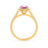 ROSA - Chatham® Pink Sapphire & Diamond 18K Yellow Gold Halo Engagement Ring Lily Arkwright