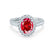 ROSA - Chatham® Ruby & Diamond Platinum Halo Ring Engagement Ring Lily Arkwright
