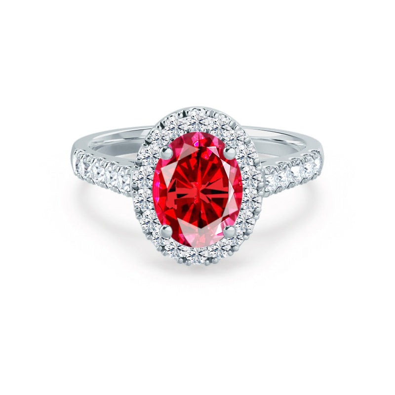 ROSA - Chatham® Ruby & Diamond 18K White Gold Halo Ring Engagement Ring Lily Arkwright