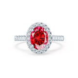 ROSA - Chatham® Ruby & Diamond 18K White Gold Halo Ring Engagement Ring Lily Arkwright