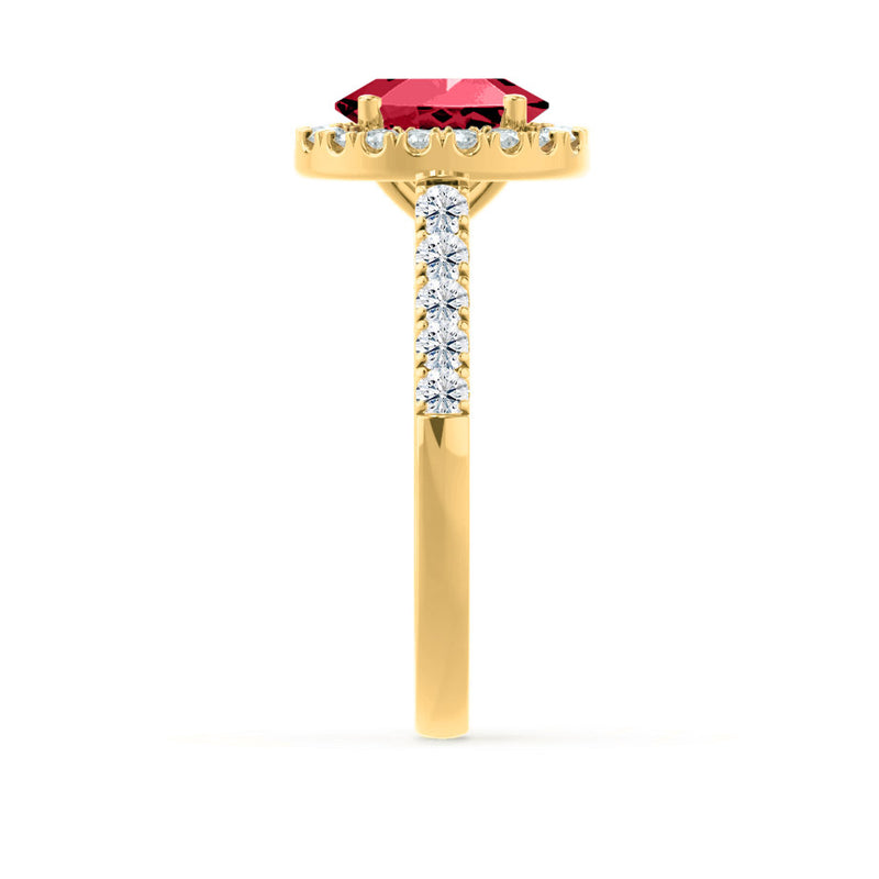 ROSA - Chatham® Ruby & Diamond 18K Yellow Gold Halo Ring Engagement Ring Lily Arkwright