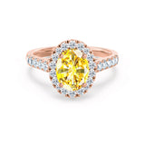 ROSA - Chatham® Yellow Sapphire & Diamond 18K Rose Gold Halo Engagement Ring Lily Arkwright