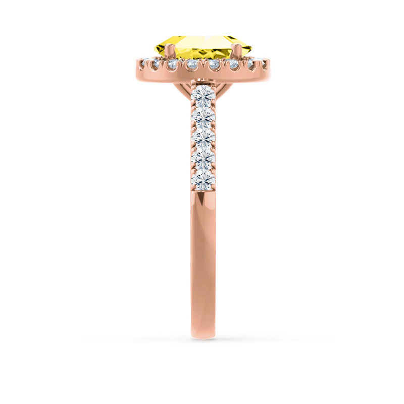 ROSA - Chatham® Yellow Sapphire & Diamond 18K Rose Gold Halo Engagement Ring Lily Arkwright