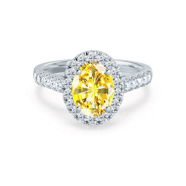 ROSA - Chatham® Yellow Sapphire & Diamond 18K White Gold Halo Engagement Ring Lily Arkwright