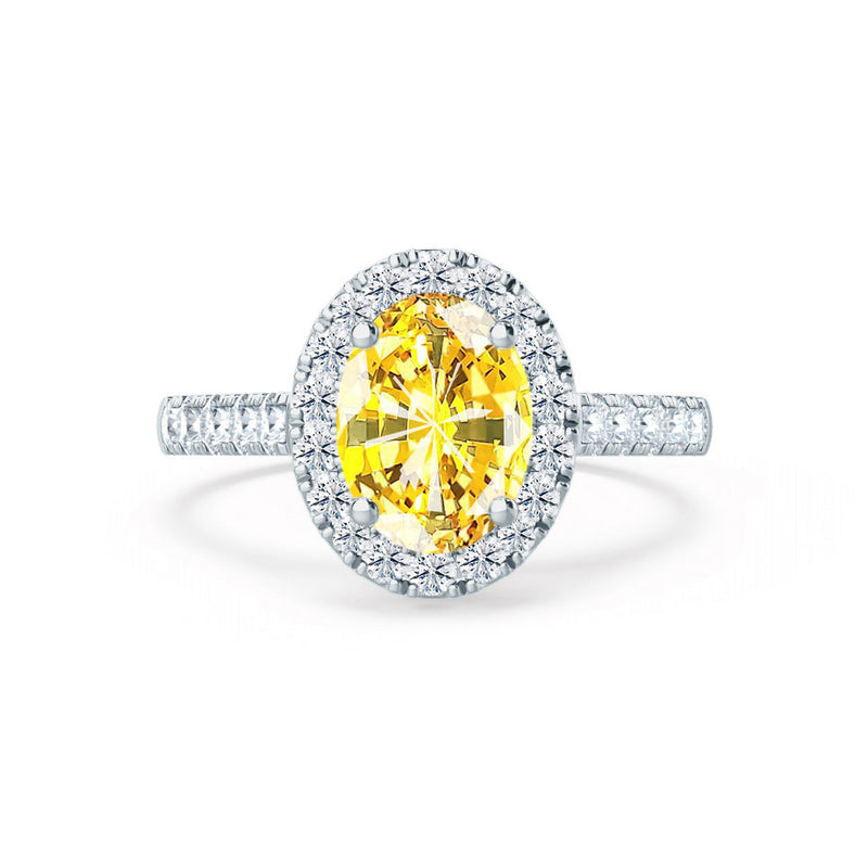 ROSA - Chatham® Yellow Sapphire & Diamond 18K White Gold Halo Engagement Ring Lily Arkwright