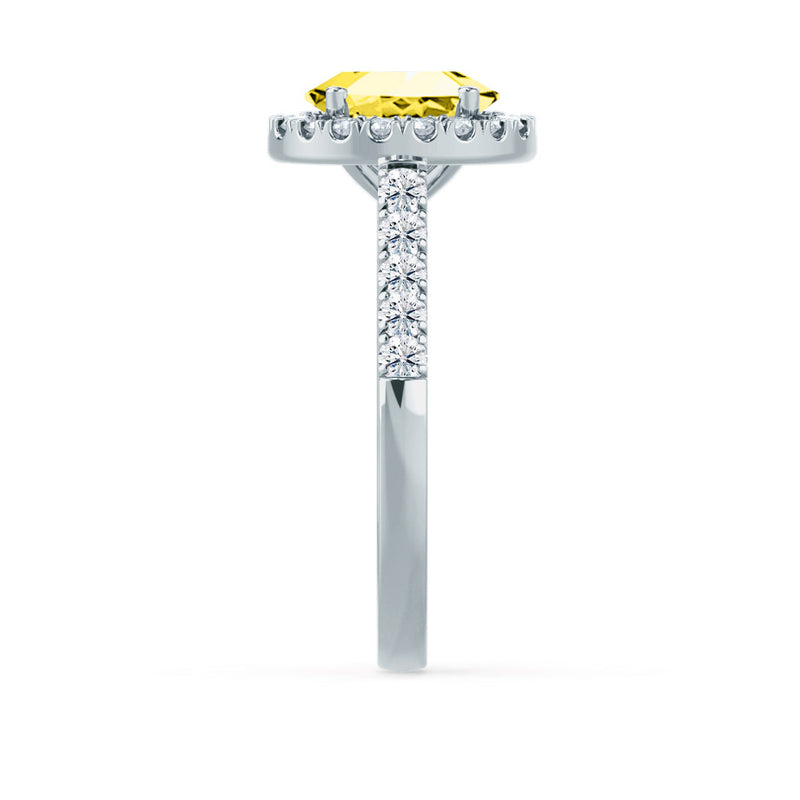 ROSA - Chatham® Yellow Sapphire & Diamond 950 Platinum Halo Engagement Ring Lily Arkwright
