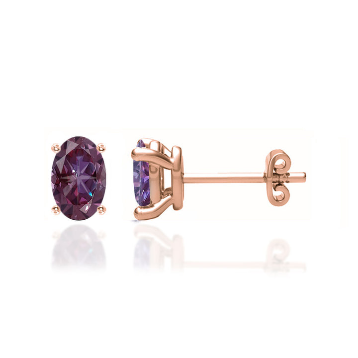 SAVANNAH - Oval Alexandrite 18k Rose Gold Stud Earrings