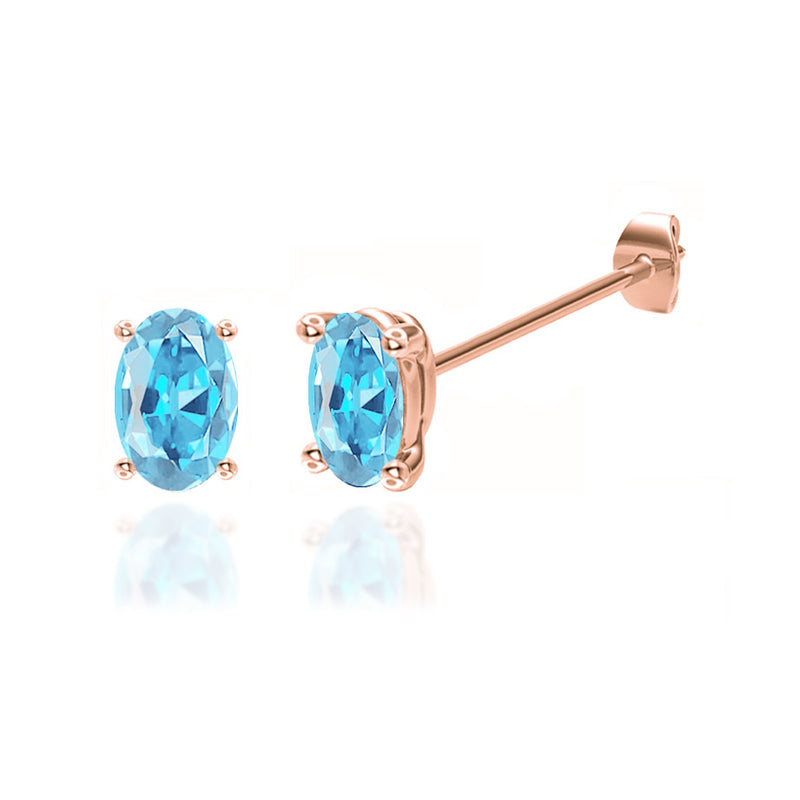 SAVANNAH - Oval Aqua Spinel 18k Rose Gold Stud Earrings Earrings Lily Arkwright