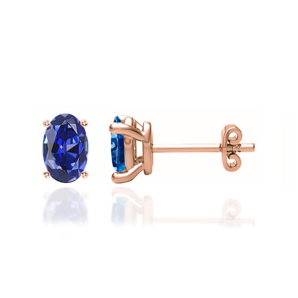SAVANNAH - Oval Bue Sapphire 18k Rose Gold Stud Earrings Earrings Lily Arkwright